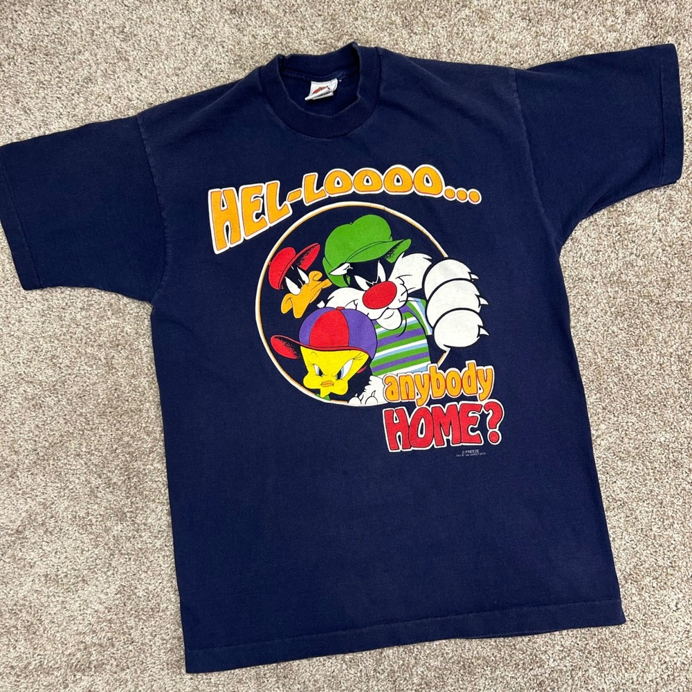 Vintage Looney Tunes Hel-loo Anybody Home Shirt Tweety Daffy Sylvester Large 90s